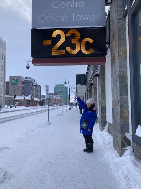 -23度の温度計で記念写真!