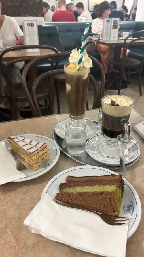 ザルツブルクのカフェ。海外でアイスコーヒーを頼むとコーヒの上にアイスがトッピングされて出てきます