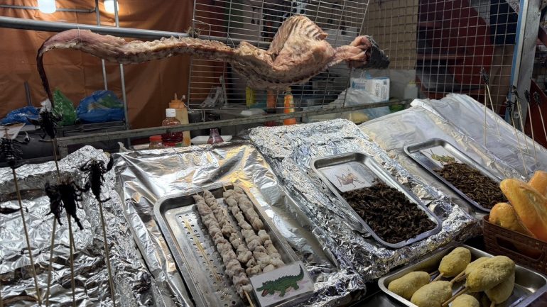 蠍やワニ、コオロギ等、日本ではお目にかかれない食材達もたくさん