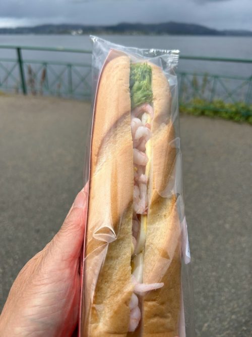 スーパーで購入したサンドイッチ Nordnes Lekeparkで海を眺めながら食べました