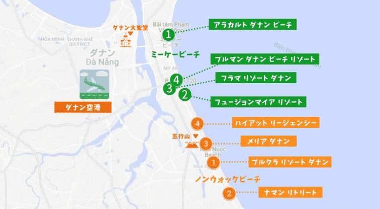 ダナンのビーチ沿いのリゾートの地図