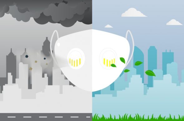 大気汚染対策のマスクのイラスト