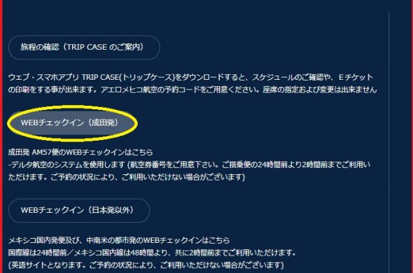 アエロメヒコ・WEBチェックイン