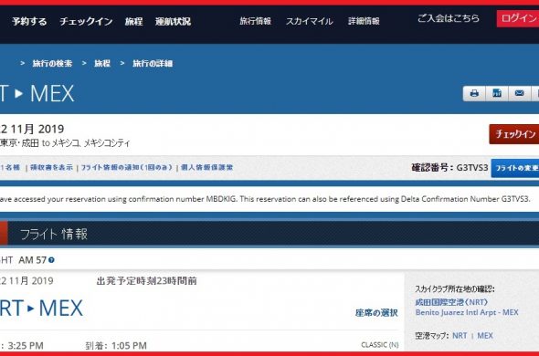 アエロメヒコ・WEBチェックイン