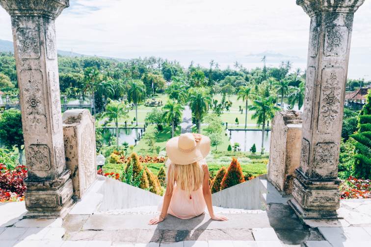 Beautiful girl at Water Palace in Bali