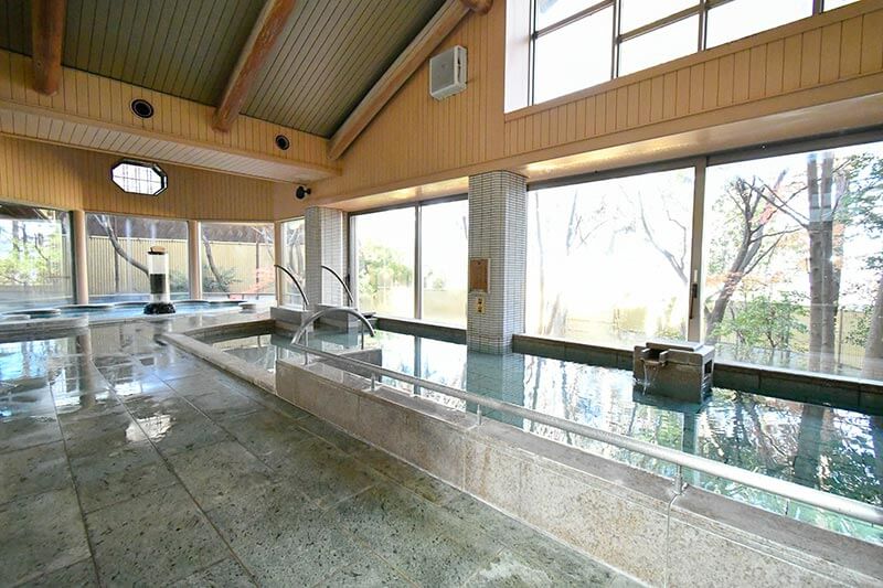 ホテル天坊では「こがねの湯」と「しろがねの湯」２つの源泉が楽しめます（写真は「しろがねの湯」）