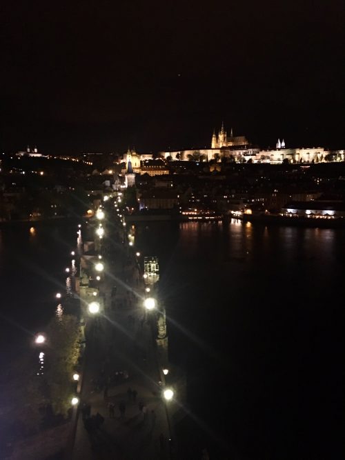 カレル橋の上から見たプラハの夜景