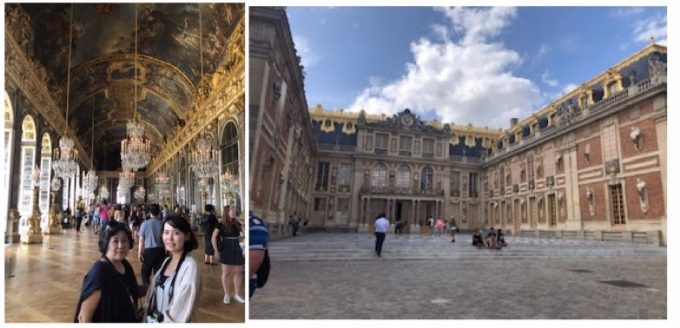 右:ベルサイユ宮殿の鏡の間<br>左:宮殿はとにかく広かったです