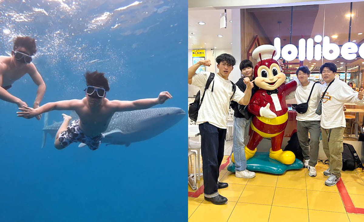 ジンベエザメと一緒に（左）お気に入りのジョリビー（右）