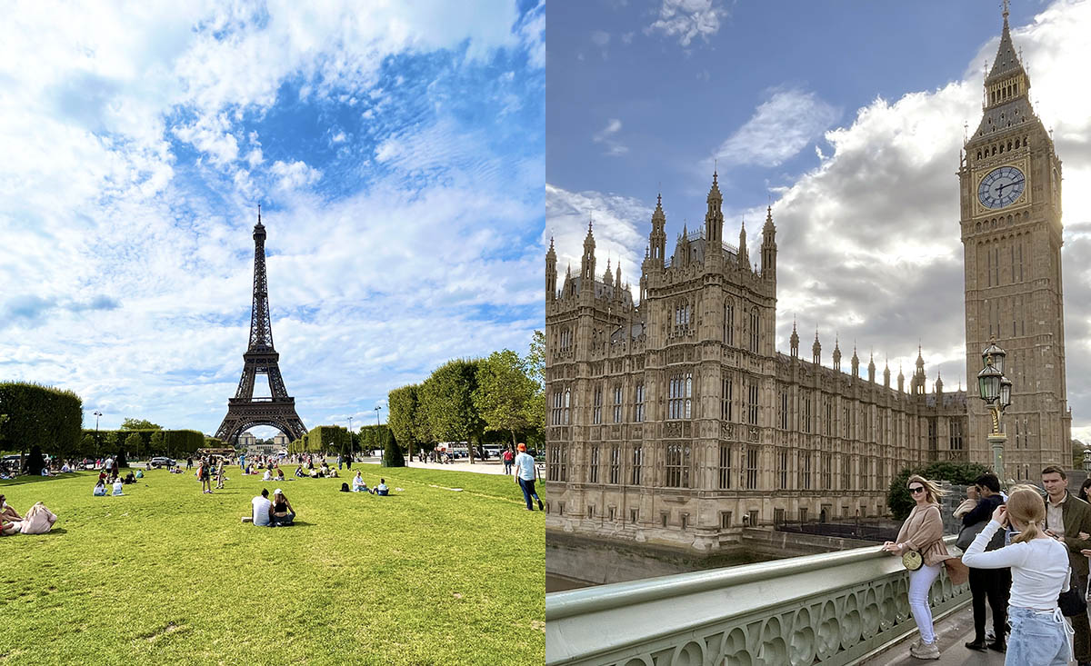 エッフェル塔（左）ビッグ・ベン（右）