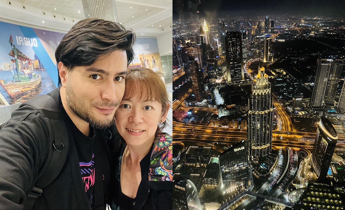 空港にて（左）ブルジュ・ハリファ展望台からの景色（右）