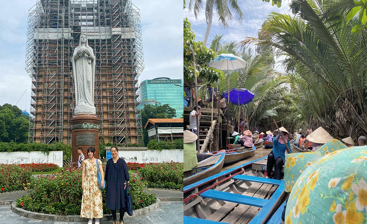 サイゴン大教会（左）メコン川クルーズ（右）