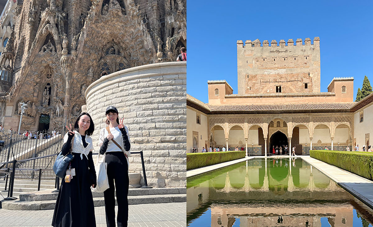 サグラダ・ファミリア（左）グラナダのアルハンブラ宮殿（右）