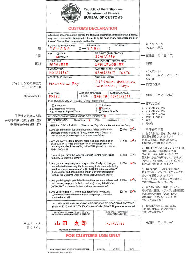 税関申告書の書き方