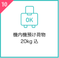 機内機預け荷物20kg込