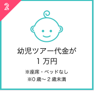 幼児ツアー代金が1万円※座席・ベッドなし※0歳～2歳未満