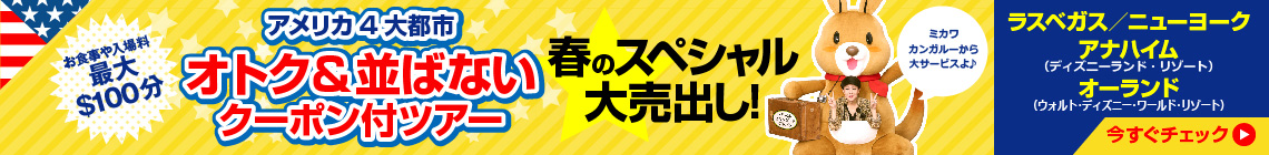 アメリカ4大都市オトク＆並ばないクーポン付ツアー大売出し!