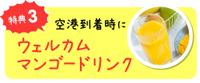 特典３　空港到着時にウェルカムマンゴードリンク