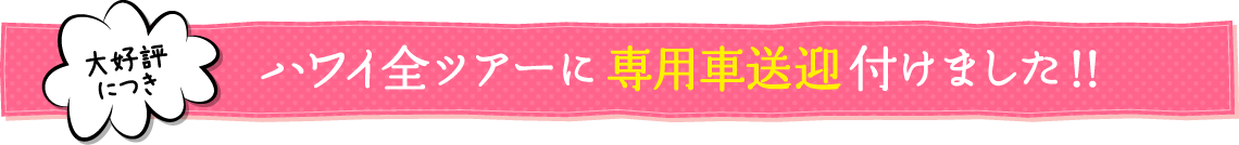ハワイ全ツアーに専用車送迎付けました！！