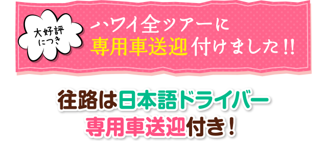 ハワイ全ツアーに専用車送迎付けました！！