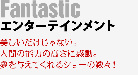 【エンターテイメント】美しいだけじゃない。人間の能力の高さに感動。夢を与えてくれるショーの数々!
