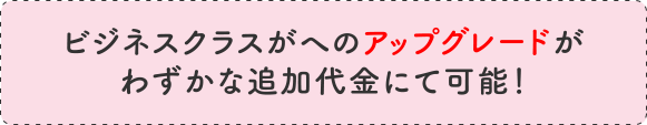 ビジネスクラスへのアップグレードがわずかな追加代金にて可能！