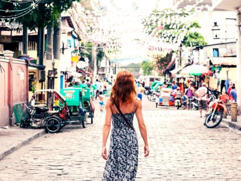 Young woman walking in Manila