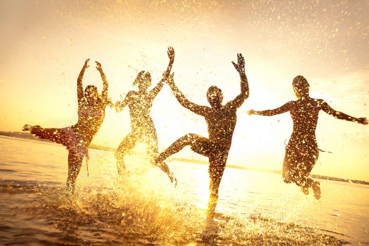 friends hang out on the beach