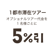 1都市滞在ツアー　オプショナルツアー代金を1名様ごとに５％引き