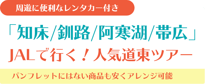 周遊に便利なレンタカー付き ＜知床/釧路/阿寒湖/帯広＞JALで行く！人気道東ツアー パンフレットにはない商品も安くアレンジ可能