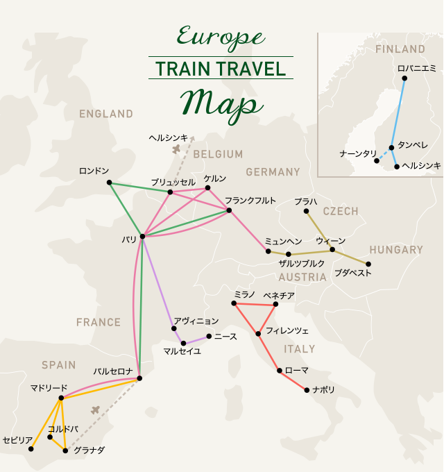 EUROPE　TRAIN TRAVEL Map