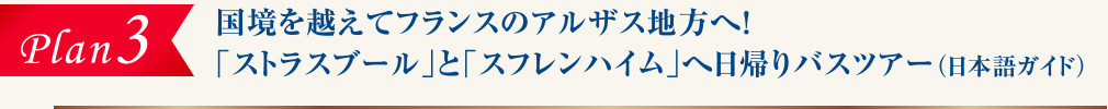 plan3 国境を越えてフランスのアルザス地方へ！
「ストラスブール」と「スフレンハイム」へ日帰りバスツアー（日本語ガイド）