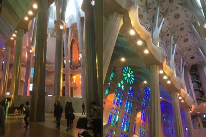 聖堂内は自然光があふれ、ステンドグラスを通して色づく聖堂内