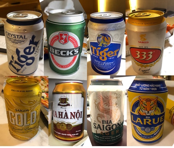 ベトナムで飲んだビール！上段右から２番目がお気に入り