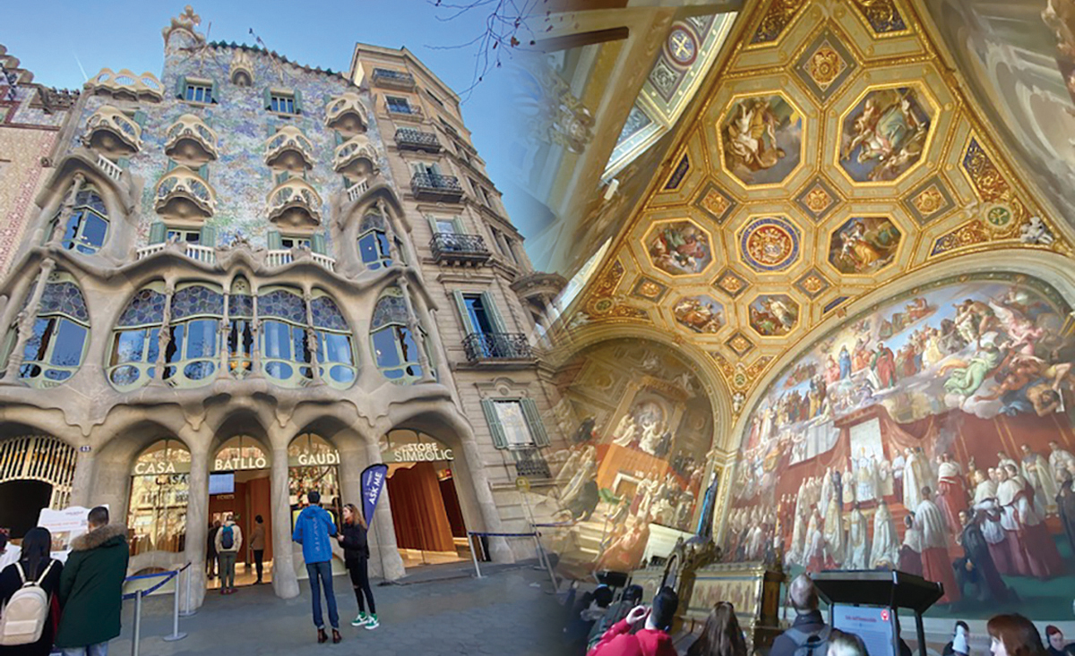 バルセロナのカサ・バトリョ（左）バチカン美術館（右）