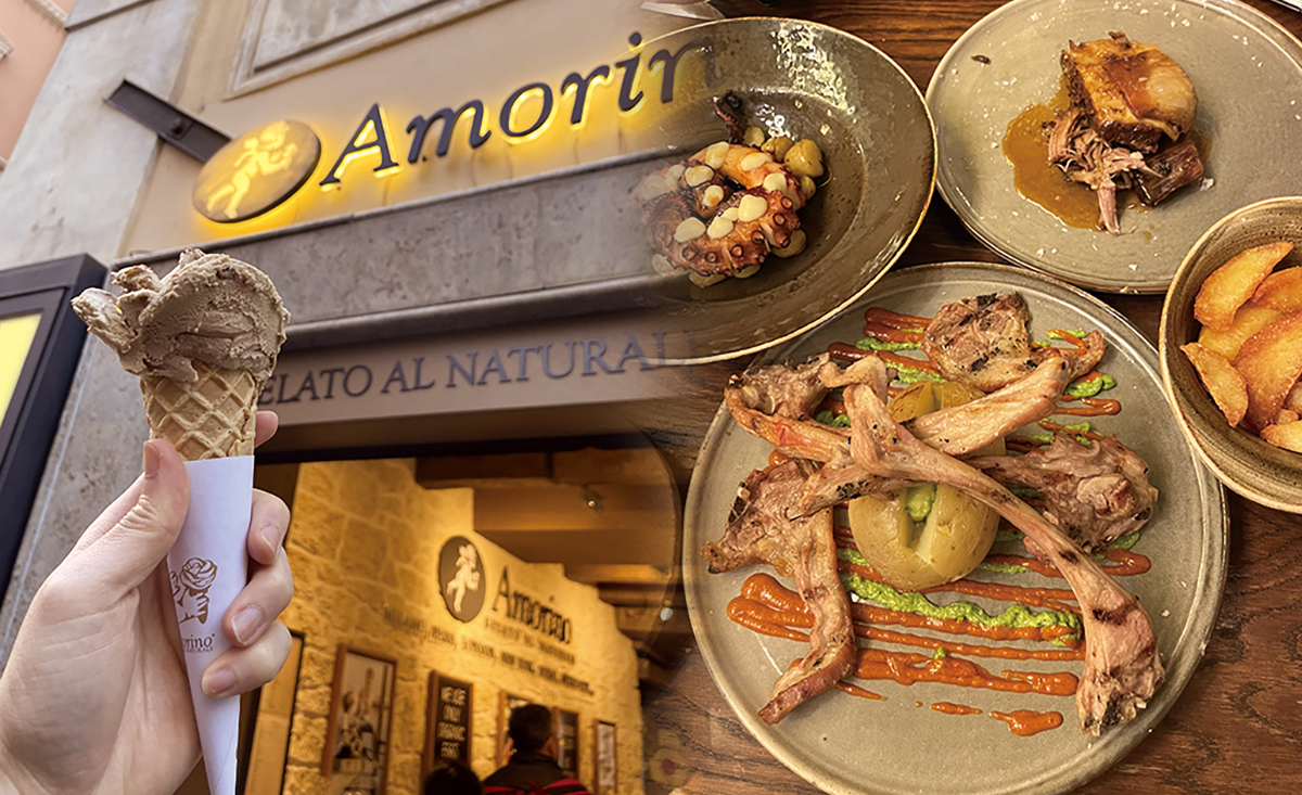 美味しかったジェラート(左)バルセロナで最後の夕食(右)