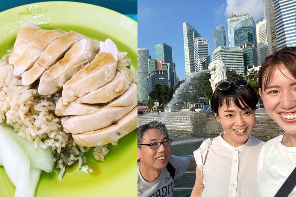 チキンライス（左）マーライオン（右）