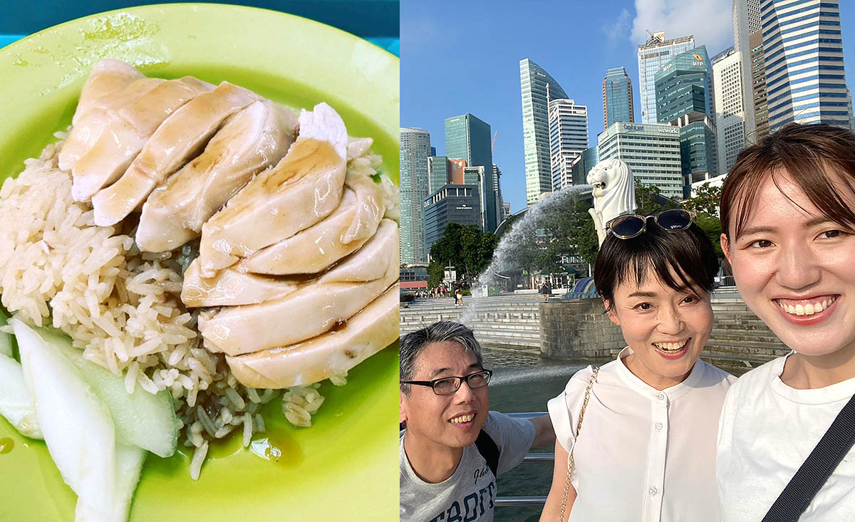 チキンライス（左）マーライオン（右）