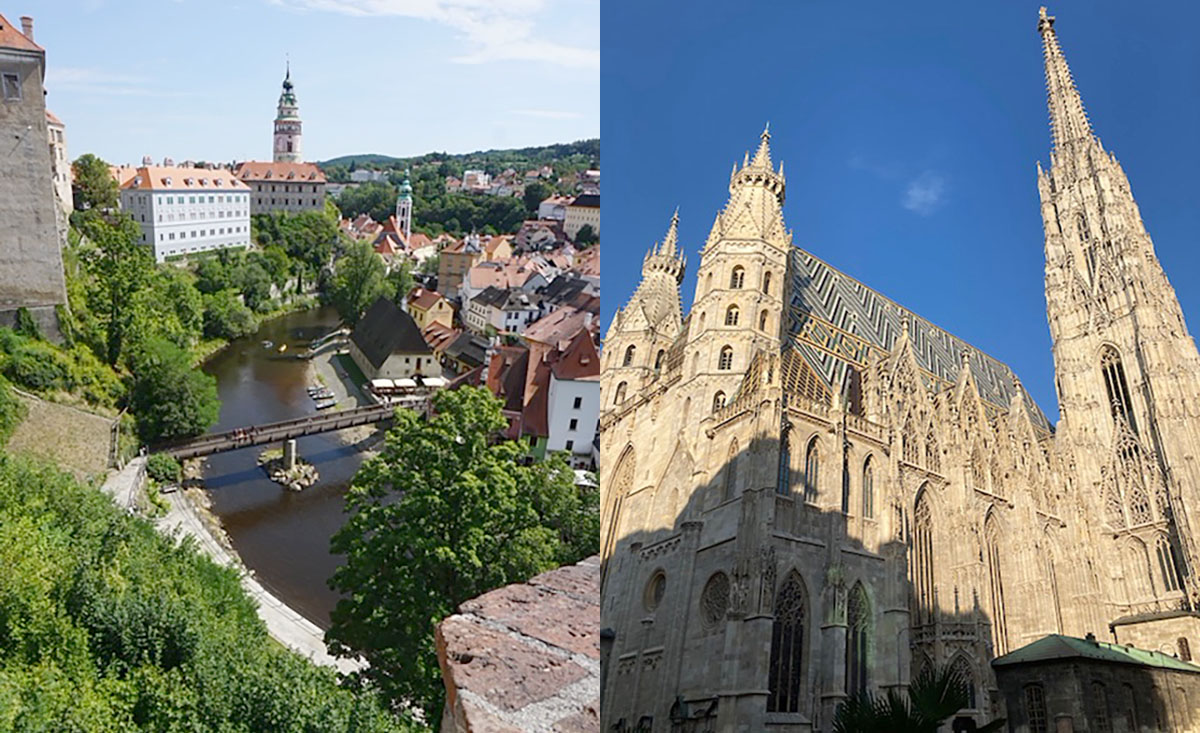 プラハ城(左)ウィーンのシュテファン大聖堂(右)