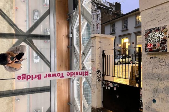 タワー・ブリッジの内側（左）アビー・ロード・スタジオ（右）