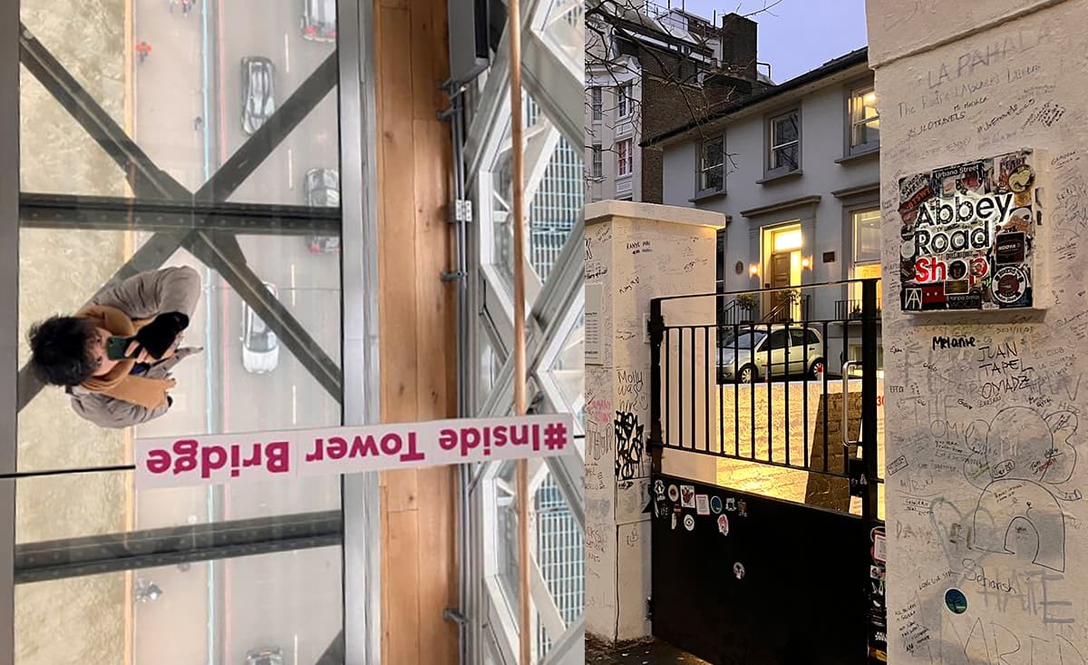 タワー・ブリッジの内側（左）アビー・ロード・スタジオ（右）