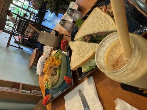 ホイアンのカフェで、マンゴーサラダとサンドウィッチを食べました